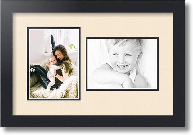 ArtToFrames Collage Photo Frame Double Mat with 2 - 5x7 Openings and Satin Black Frame