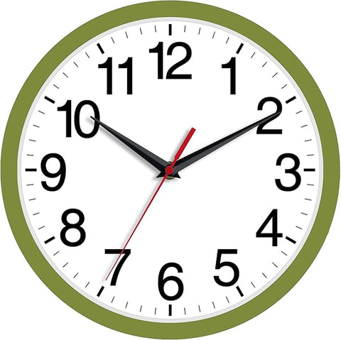 Wall Clock Modern 8 Inch Battery Operated Silent Non Ticking Small Analog Clock Decorative for Bedroom Kitchen Bathroom Office Home (Olive Green)