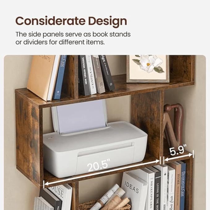 VASAGLE Bookcase, 5-Tier Bookshelf, Display Shelf and Room Divider, Freestanding Decorative Storage Shelving, Rustic Brown ULBC62BX, 27.6”L x 9.4”W x 62.6”H (70 x 24 x 159 cm)