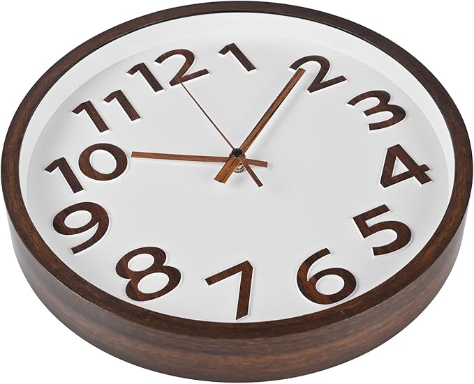 Wood Grain Wall Clock 12 Inch Silent Non-Ticking Modern Wall Clocks Battery Operated for Living Room Kitchen Bedroom Office Home Decor
