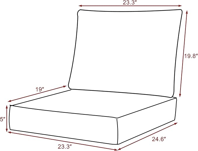 UIXE Outdoor Deep Seat Cushion Set with Slipcovers, Patio Furniture Cushions & Back Pillow, Sectional Sofa Bistro Chair Cushion - Beige, Set of 2