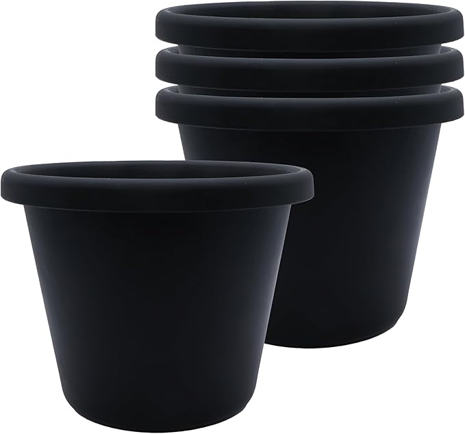The HC Companies Classic Round Plastic Plant Pot w/Rolled Rim - Lightweight & UV Resistant Flower Pot for Herbs & More - Outdoor & Indoor Plant Pots w/Drainage (8.5 inch Black, Pack of 4)