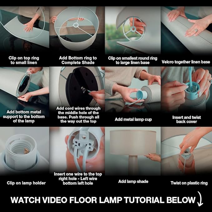 Floor Lamp - Branch and Wick – 59” Tall Standing Linen Lamp with Fabric Shade, LED Bulb Included – Elegant Corner Lamp for Living Room, Bedroom, Office - White