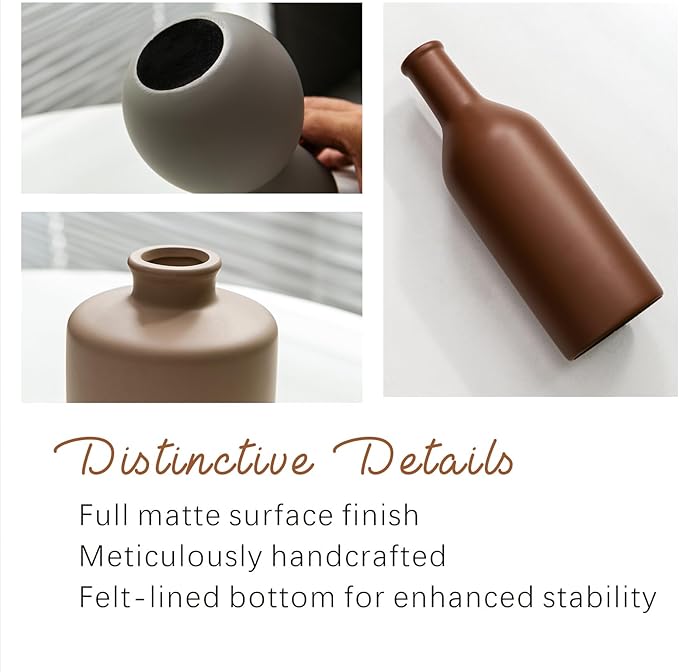 Ceramic Flower Vase Without Dried Fake Flowers, Small Vase for Centerpieces, Modern Vases for Home Decor- 3 Pcs