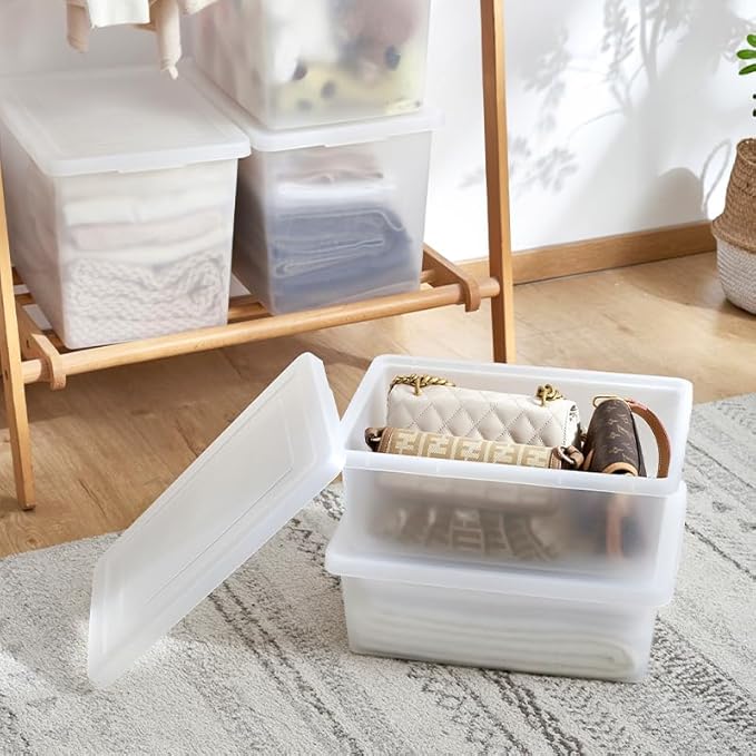 Stackable Plastic Storage Bins with Lids,Container to Organize Shoes and Crafts on Closet Shelves,Garage, Totes, Tubs Boxes Organizing 4 Pack (N-2L)