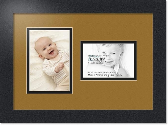 ArtToFrames Collage Photo Frame Double Mat with 1-3.5x5, 4x6 Openings with Satin Black Frame and El Dorado mat.
