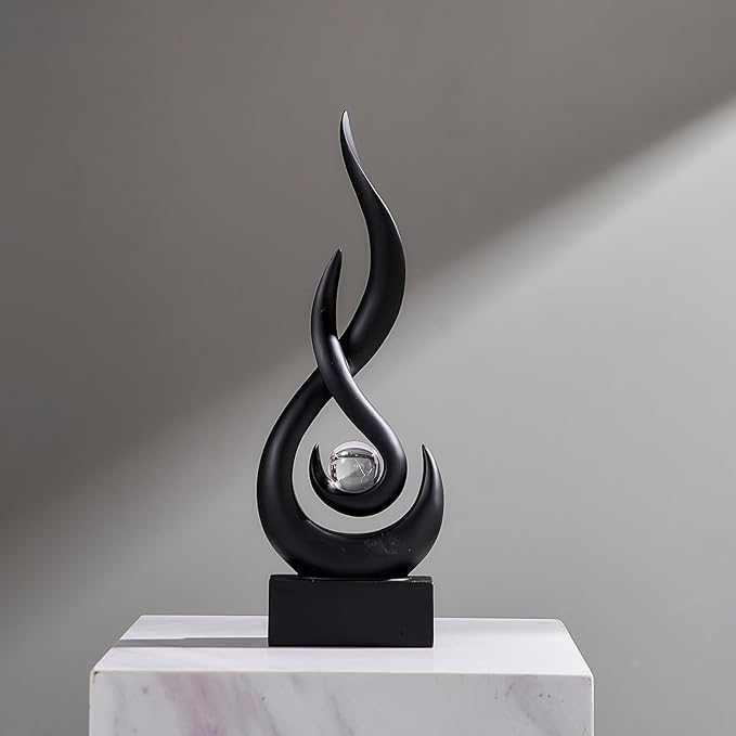 FJS Black Decor Modern Flame Statue Home Decorations for Living Room, 11.8" H Shelf Decor Accents, Abstract Art Resin Sculpture for Dining Room Office Coffee Table Centerpiece
