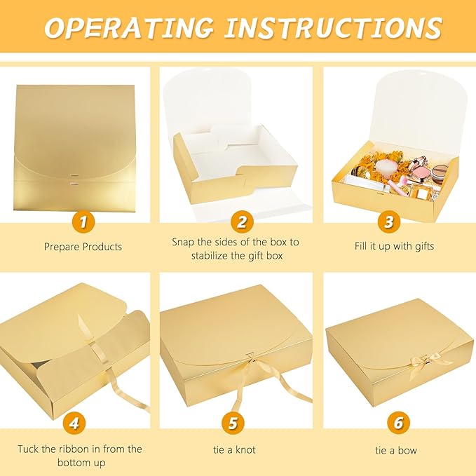12Pack Gold Gift Boxes With Lids, 129.83.1 Inch Bridesmaid Proposal Box, Luxury Gold Gift Box With Ribbon for Wedding, Birthday, Party, Christmas, Graduation