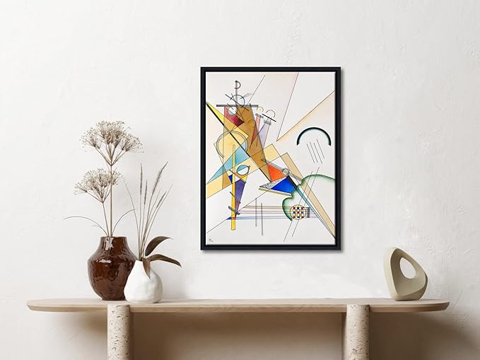 Wieco Art Framed Canvas Wall Art Gewebe 1923 by Wassily Kandinsky Classic Famous Abstract Paintings Reproductions Canvas Wall Art for Home Decoration