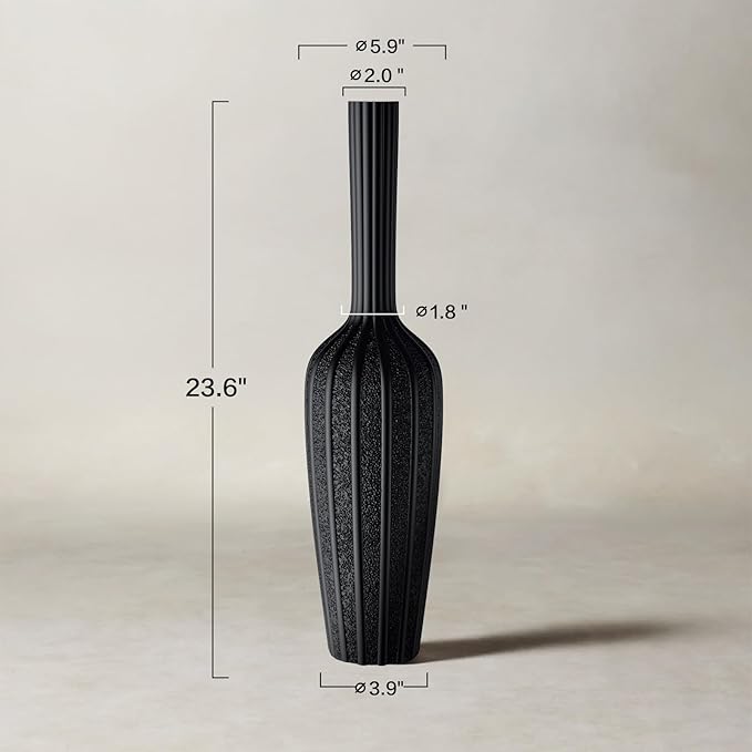 Modern Black Floor Vase - 23.62 Inches Tall Decorative Vase for Dried Flowers, Home Decor Accent, Resin Tall Floor Vase