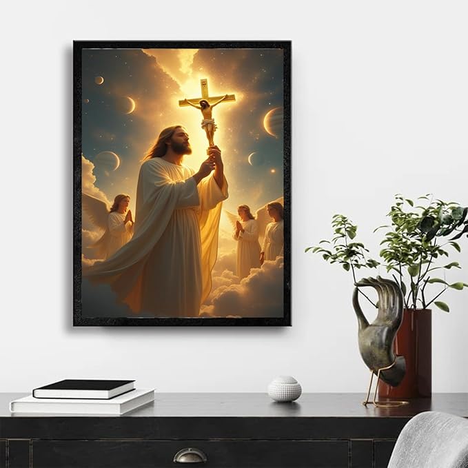 Christian Wall Art Print, Religious Scripture Biblical Decor, Faith-Based Inspirational Landscape with Cross, Digital Printed Canvas Poster for Church, Home Chapel, Prayer Room Decor