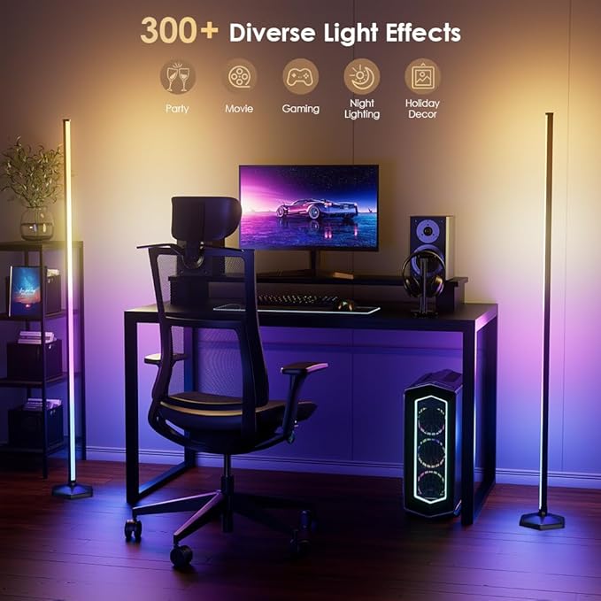 RGB Corner Floor Lamp, 65" Color Changing LED Floor Lamp Bluetooth APP Remote Control Music Sync Modern Standing Lamp 16 Million DIY Colors with Heavy Base for Living Room Bedroom GameRoom