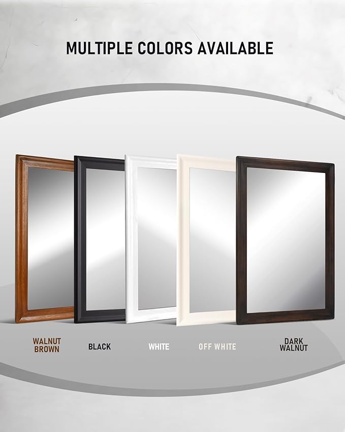 CULER White Wood Wall Mirror for Bathroom,Rectangle Rustic Beige 24 x 36 inch Hanging Vanity Ivory Mirrors with Wooden Frame for Living Room,Bedroom,Entryway