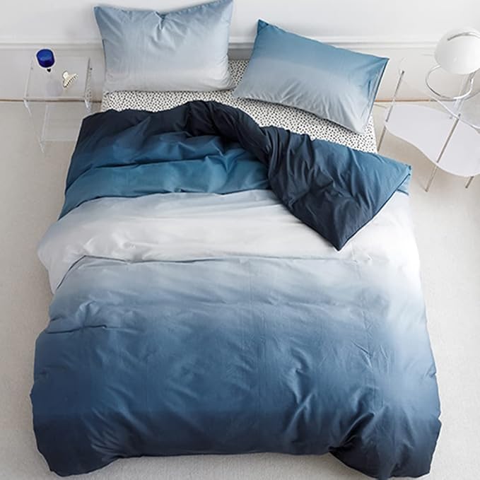 Pureant White Blue Gradient Comforter Sets Twin Women Men Solid Sky Bedding Comforters Cotton Modern Plain Navy Quilts Watercolor Art Soft and Sea Blanket Warm Twin(68''*90''-Comforter)