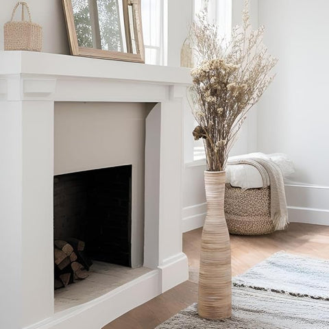 ALMA 17" Tall Floor Vase for Pampas Grass,White Brown Ceramic Centerpiece for Dresser,Skinny Pampas Grass Vessel for Floor,Entryway Table,Fireplace Decor