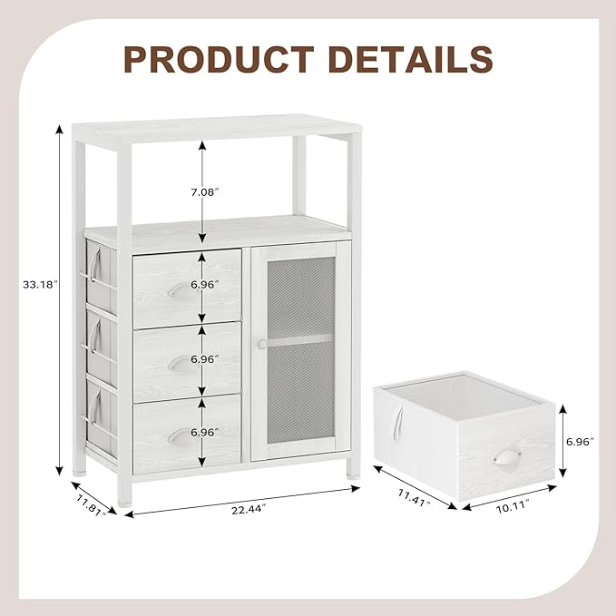 Homeiju Bathroom Floor Storage Cabinet Organizer with 3 Removable Drawers and 1 Door, Industrial Floor Storage Cabinet for Kitchen, Living Room, Bathroom, Home Office