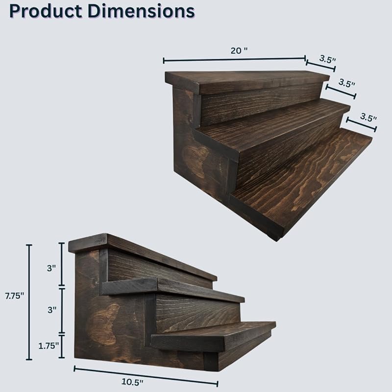 Handmade Liquor Bottle Display Shelf, Bar Display, Kitchen Counter Shelf, Crafted in USA with Premium Quality Wood, Rustic Espresso Finish (3 Tier, 20 inches)