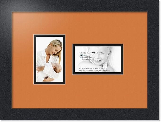 ArtToFrames Collage Photo Frame Double Mat with 2 - 3x5 Openings and Satin Black Frame