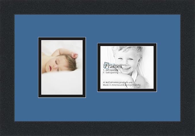 ArtToFrames Collage Photo Frame Double Mat with 2-4x5 Openings and Satin Black Frame