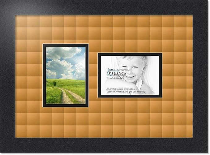ArtToFrames Collage Photo Frame Double Mat with 2 - 3.5x5 Openings and Satin Black Frame