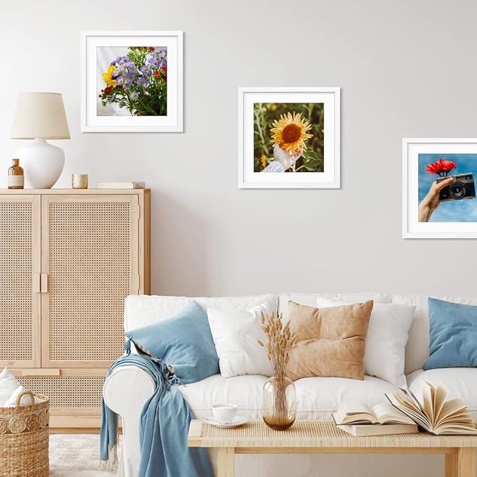 THREELOVE 14x14 Frame White, Display Picture 10x10 with mat or 14x14 Without mat, Photo Poster Picture Frame Wall Mounting Home Decor, 3 PCS
