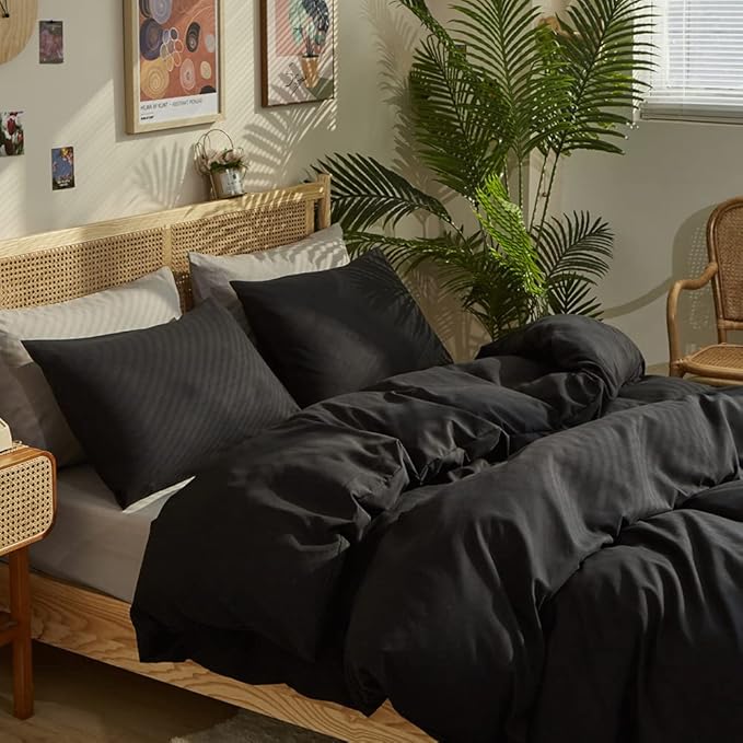 CLOTHKNOW Black Comforter Sets California King All Black Bedding Comforter Sets Men Women California King Comforter with 2 x Pillow Cases