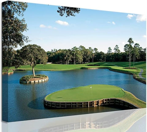 chenchenArt USA Golf Course Wall Art TPC Sawgrass Golf Course Pictures Canvas Prints Golf Wall Decor for Living Room Bedroom Bathroom Home Decorations Framed Ready to Hang(12''H x 16''W)