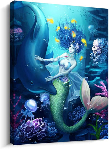 DZRWUBHS Canvas Wall Art for bathroom Wall Decor for living room Modern Family bedroom canvas art kitchen Mermaid Pictures Artwork Wall paintings Ready to hang Home Decorations 12" x 16" inch