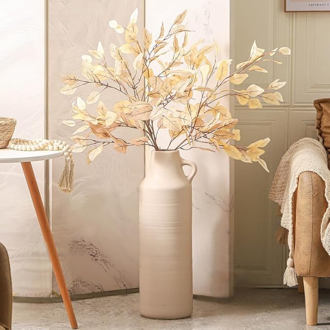 Mitt&Ditt Tall Floor Vase with Handles, 22.8 inch Large Flower Vase, Boho Decorative Pampas Grass Vases, Modern Ceramic Vase for Home Decor, Living Room, Table (Khaki)