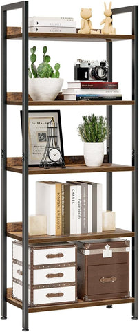NUMENN Bookshelf, 5 Tier Bookshelves, Home Office Bookcase Shelf Storage Organizer, Free Standing Storage Shelving Unit for Bedroom, Living Room and Home Office, Vintage