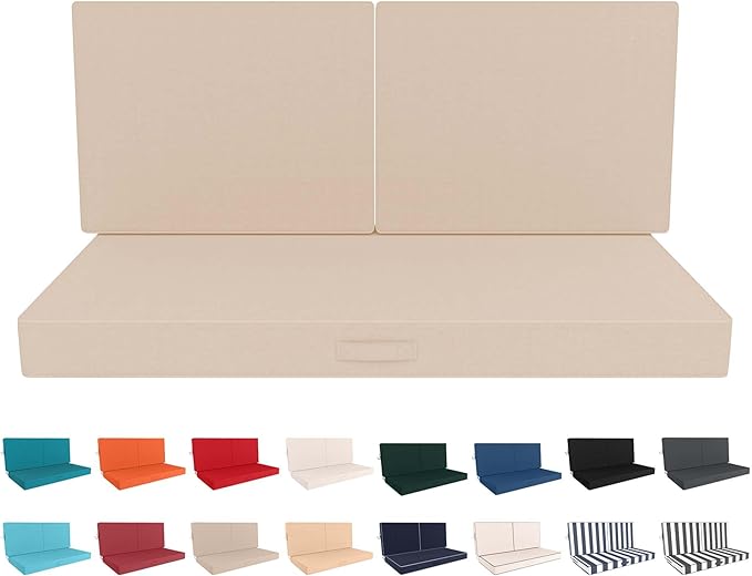 Outdoor Loveseat Cushion Set 46 x 26 Inch, Waterproof & Fade-Resistant Deep Seat Patio Cushions with Removable Cover, Ties & Hidden Zipper, Patio Love Seat Sofa Cushions for Sofa Bench Couch,Khaki