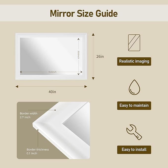 CULER Mirrors,Wood Vanity Wall Rustic Mirror with Wood Frame, Natural Wooden Tempered Glass Mirror for Bathroom Bedroom Living Room Or Entryway
