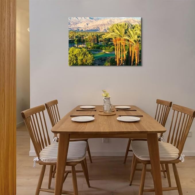 Palm Trees with Golf Course Canvas Wall Art for Living Room Bedroom Bathroom Home Decorations Coachella Valley Mountain Picture Wall Decor Prints Modern Framed Artwork Ready to Hang(12''H x 16''W)