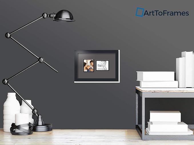 ArtToFrames Collage Photo Frame Double Mat with 2 - 4x5 Openings and Satin Black Frame