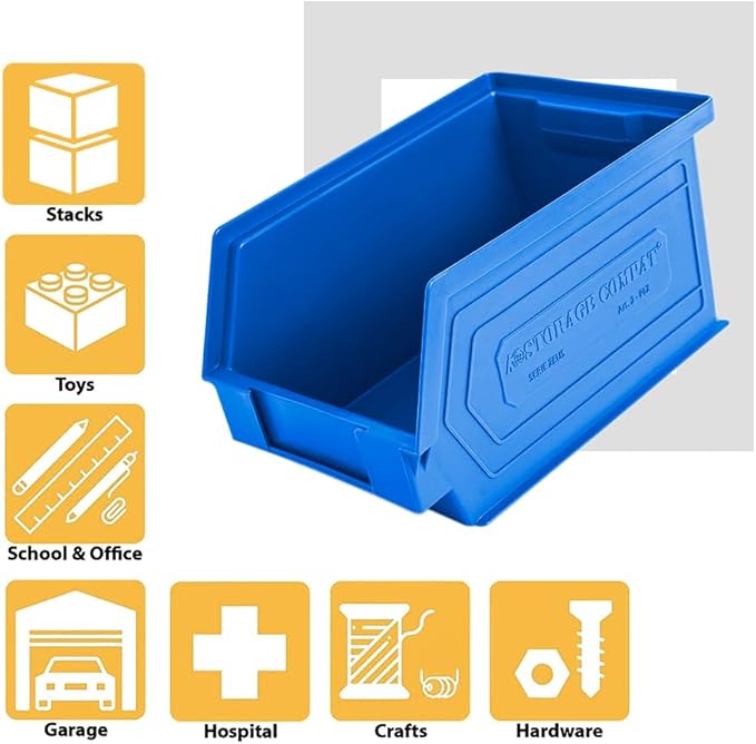 Plastic Storage Bins, Hanging, Stackable, Storage Organizer Bin for Warehouses, Workshops 9-Inch x 5-Inch x 5-Inch, Blue, 12-Pack