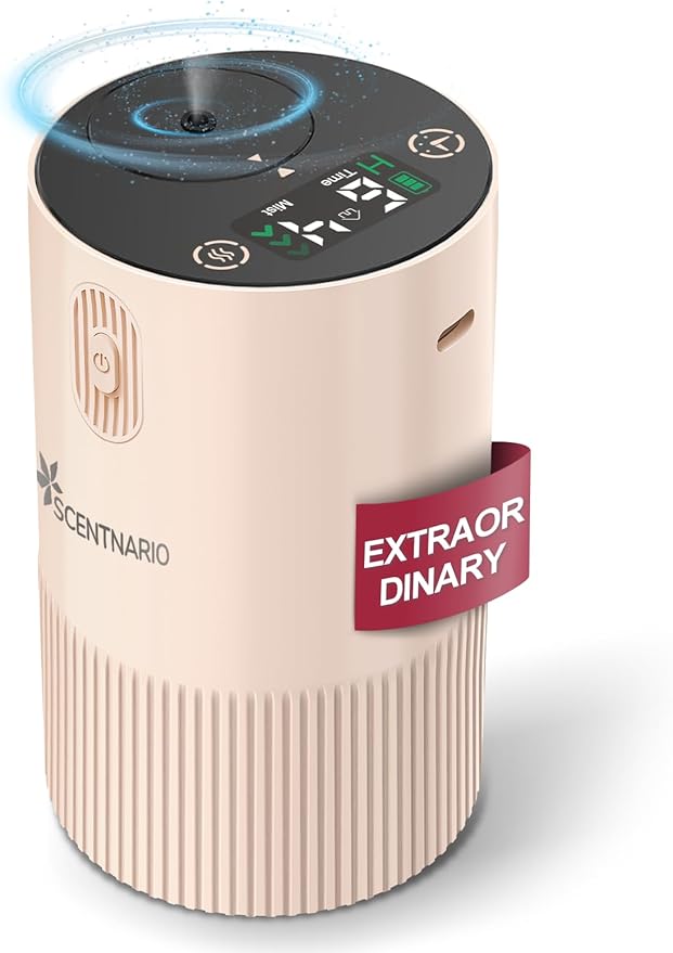 Waterless Diffuser for Essential Oil - Aroma Diffuser for Home with Battery Indicator, Portable Smart Scent Air Machine 1/2/3 & Continuous Mist, Timing & Auto-Off Function (Pink)