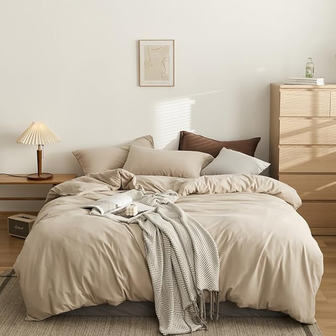 CLOTHKNOW Light Khaki King Size Comforter Set 3Pcs Oatmeal Bedding Comforter Sets Soft Tan Comforter Beige Khaki Comforter with 2 x Pillow Cases