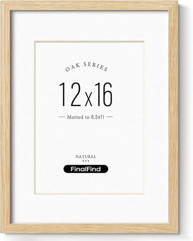 12x16 Frame with Mat for 8.5x11, Natural Solid Oak Wood 12x16 Picture Frame, Lightweight for Wall Mounting(Single,Oak)