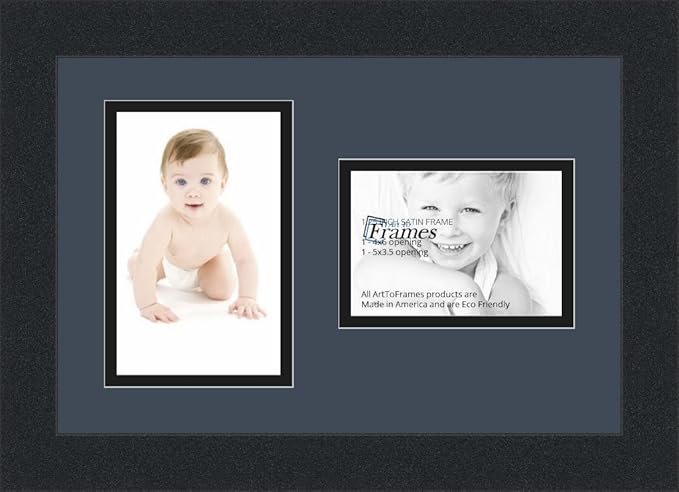 ArtToFrames Collage Photo Frame Double Mat with 1 - 3.5x5, 4x6 Openings and Satin Black Frame