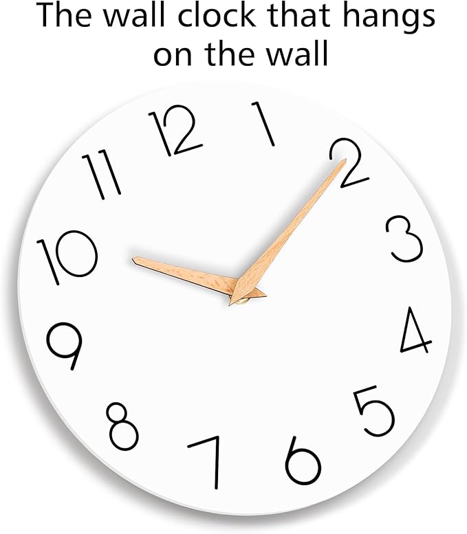Wall Clock, 16 Inch Wooden Battery Operated Wall Clocks Silent Non-Ticking, Decorative White Clock for Living Room, Bedroom, Kitchen, Home, Office, School, Hotel