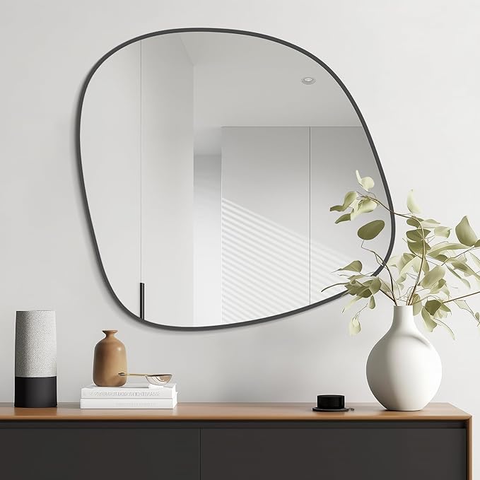 WallBeyond Asymmetrical Mirror, Irregular Wall Mirror, Wall Mirrors Decorative for Bedroom Living Room Entryway Hall, Unique Wall Mirror 27" H x 26" W, Black