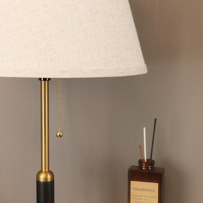 21" Bedside Lamps for Bedroom Living Room Modern Table Lamp Nightstand Lamp for End Tables 3-Color Temperatures Pull Chain Switch Wood Fabric for Home/Office/Desk Decor (Light Brown+Brass)