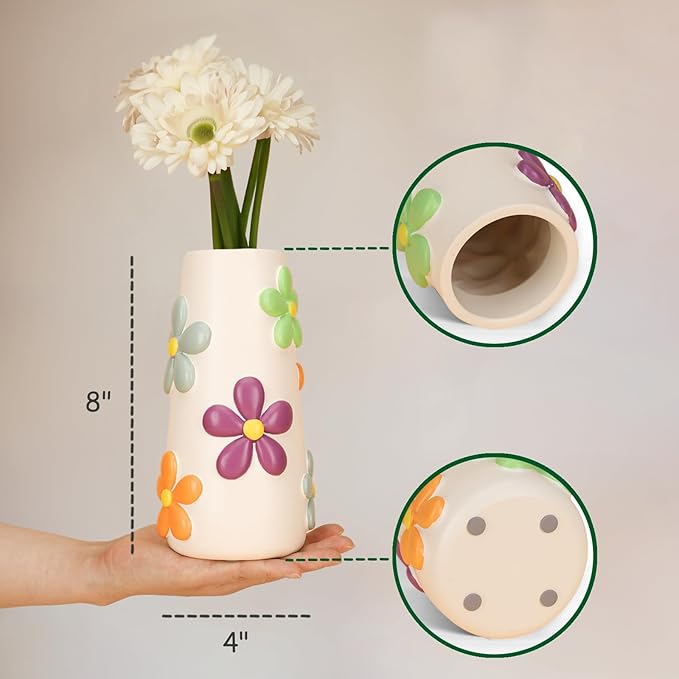GUGUGO Pastel Flowers Vase, 8-Inch-Tall Rainbow Funky Mushroom Decor, Unique Colorful Decorative Flower Vases for Centerpieces, Eclectic Vases for Flowers, Cute Room Decor Aesthetic(D)