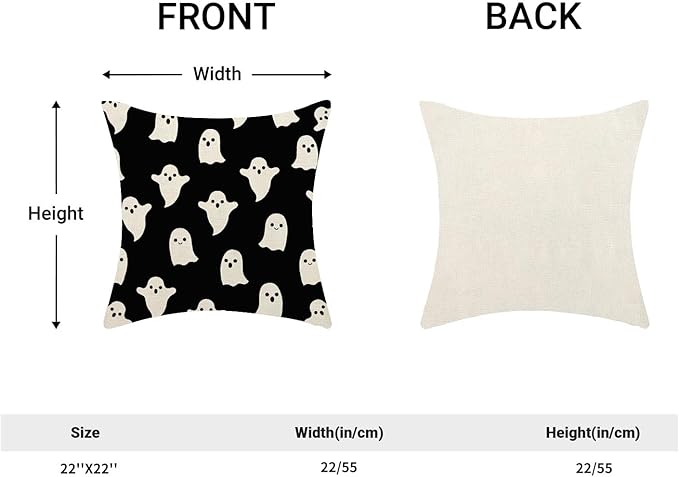 Halloween Ghost Pillow Covers 22x22 Set Of 2 - Black Cute Throw Pillows For Halloween Home Decoration - Decorative Cushion Cases For Couch, Sofa, Outdoor Decor