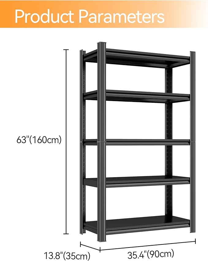 Tall Bookshelf with Open Shelves, Metal Office Book Shelf, Adjustable Organizer Bookcase, Standing Storage Organizer Shelf for Living Room (5 Tier 35.4" W*13.8" D*63" H)