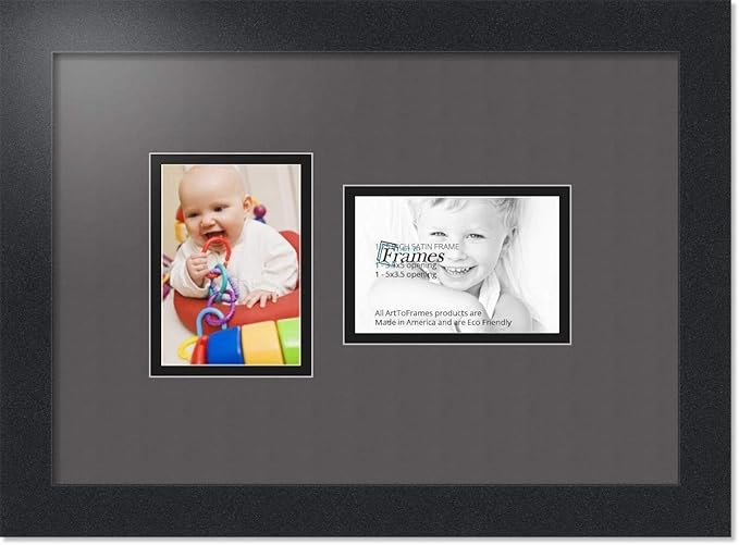 ArtToFrames Collage Photo Frame Double Mat with 2 - 3.5x5 Openings and Satin Black Frame