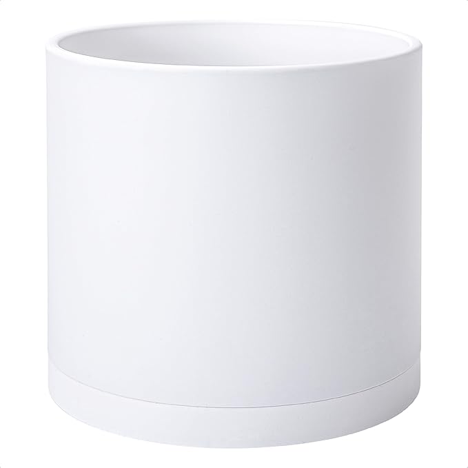 D'vine Dev 14 Inch White Plastic Planter Pots for Plant Pot with Drainage Hole and Seamless Saucers, 74-X-A-4
