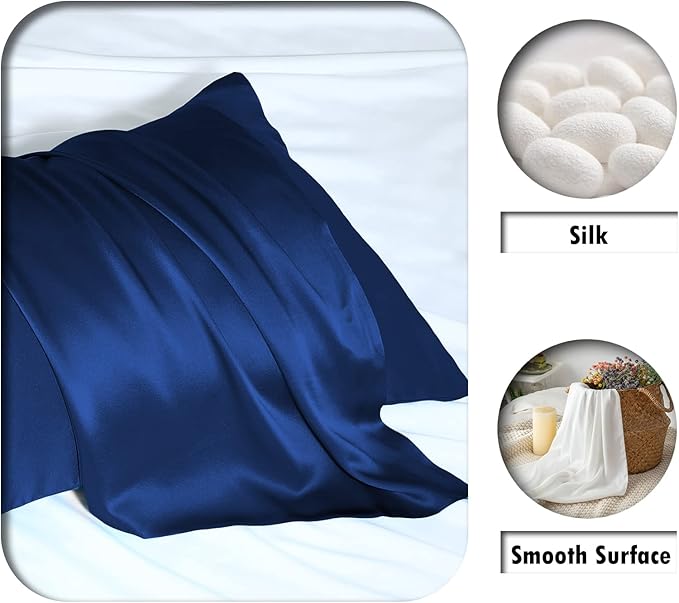 Natural Mulberry Silk Pillowcase for Hair and Skin Standard Size 20"X 26" Silk Pillow Case with Hidden Zipper Soft Breathable Smooth Cooling Silk Pillow Covers for Sleeping(Royal Blue,Standard,1Pcs)