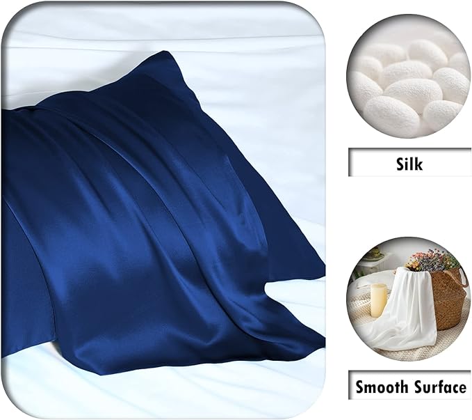 Natural Mulberry Silk Pillowcase for Hair and Skin Queen Size 20"X30" Silk Pillow Case with Hidden Zipper Soft Breathable Smooth Cooling Silk Pillow Covers for Sleeping(Royal Blue,Queen,1Pcs)