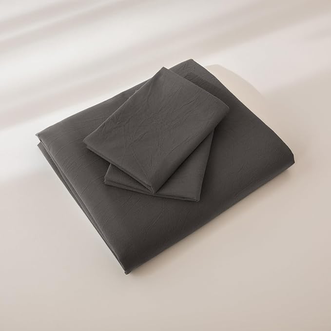 JIYUAN 100% Washed Cotton Duvet Cover Set 3 Pieces Oversized King, 1 Duvet Cover 120x98 Inches(Comforter Not Included) and 2 Pillowcases,Linen Feel Bedding Set Comfy and Breathable,Solid Dark Grey